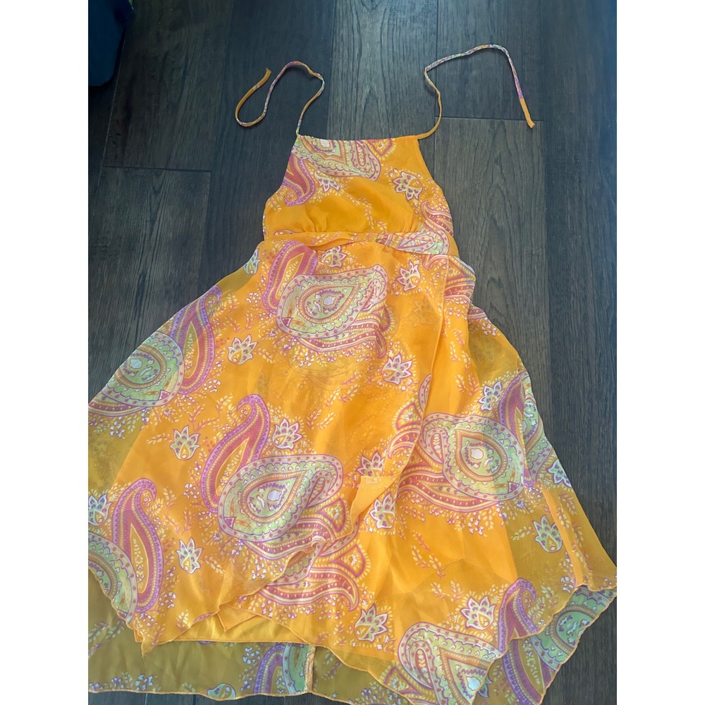 Limited Too Orange Paisley Handkerchief Hem Halter Dress Y2K Vintage